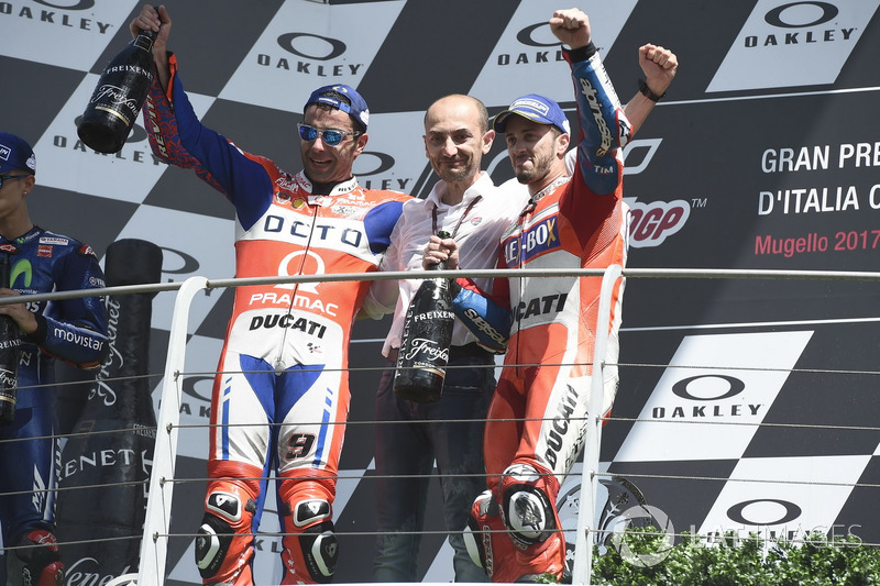 Podium: Danilo Petrucci, Pramac Racing, Claudio Domenicali, CEO Ducati dan Andrea Dovizioso, Ducati Team