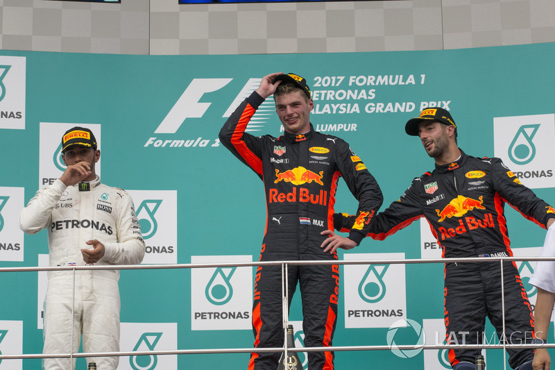 Подиум: победитель Макс Ферстаппен, Red Bull Racing, второе место – Льюис Хэмилтон, Mercedes AMG F1, третье место – Даниэль Риккардо, Red Bull Racing