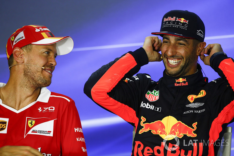  Press conference:  pole sitter Sebastian Vettel, Ferrari, third place Daniel Ricciardo, Red Bull Racing