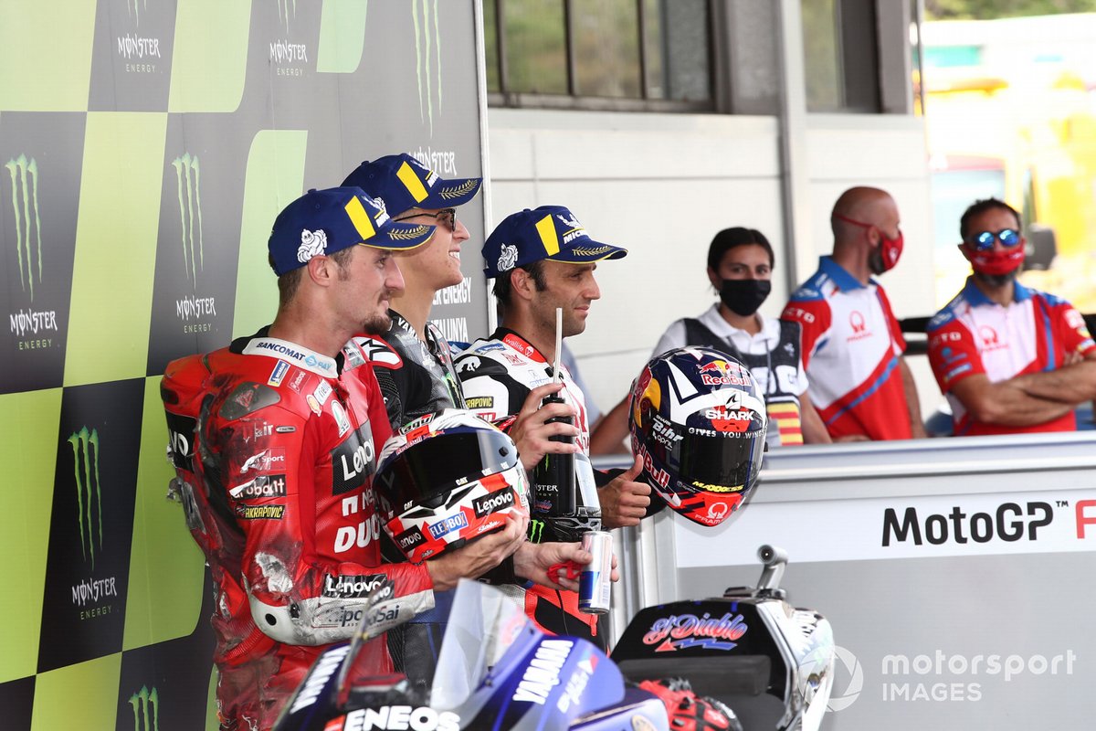 Pole winner Fabio Quartararo, Yamaha Factory Racing, second Jack Miller, Ducati Team, third Johann Zarco, Pramac Racing