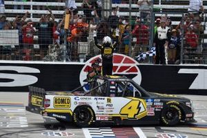 Race winner John Hunter Nemechek, Kyle Busch Motorsports, Toyota Tundra ROMCO