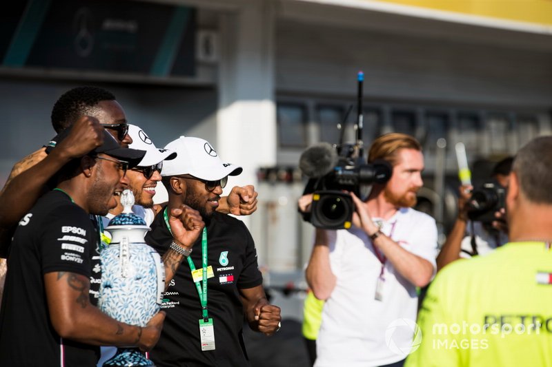 Lewis Hamilton, Mercedes AMG F1, 1st position, celebrates with guests