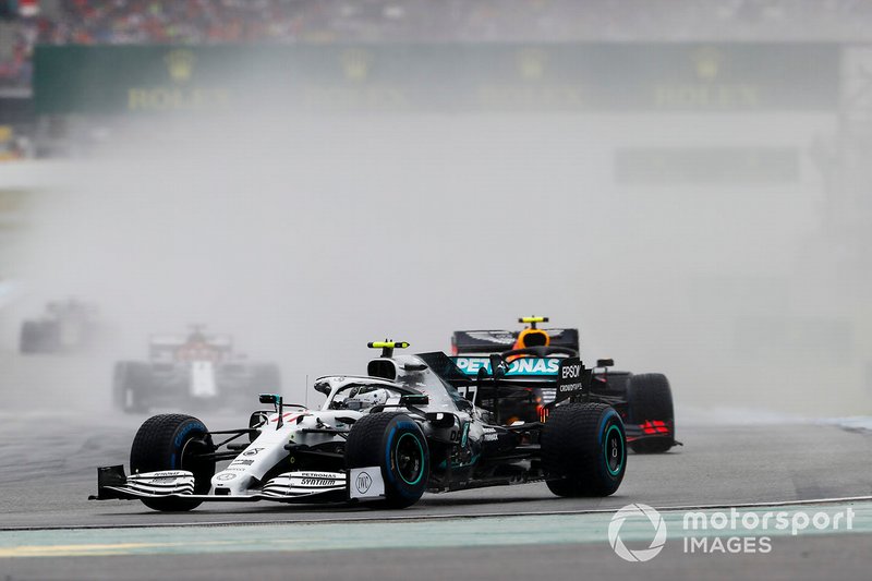 Valtteri Bottas, Mercedes AMG W10, leads Pierre Gasly, Red Bull Racing RB15