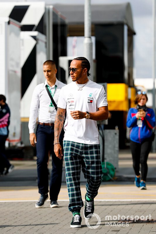 Lewis Hamilton, Mercedes AMG F1 arrives in the paddock