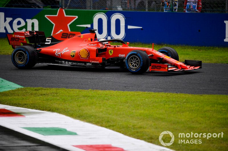 Sebastian Vettel, Ferrari SF90, takes to an escape road