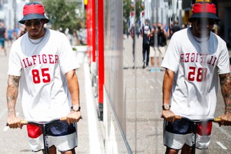 Lewis Hamilton, Mercedes AMG F1 on a scooter in the paddock