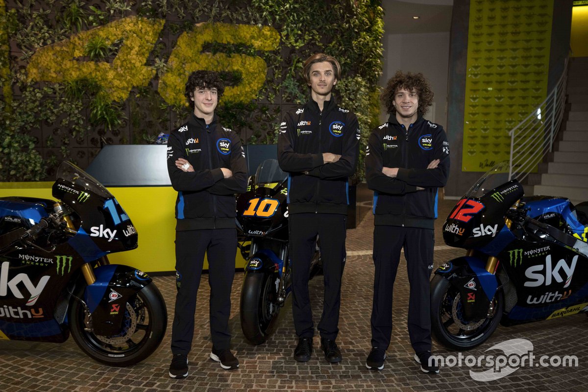 Luca Marini, Marco Bezzecchi and Celestino Vietti Ramus at Sky Racing Team VR46 MotoGP and Moto2 livery unveil