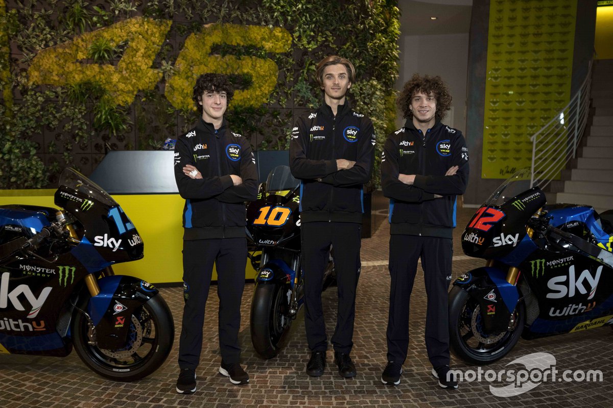 Luca Marini, Marco Bezzecchi et Celestino Vietti Ramus au Sky Racing Team VR46 MotoGP et Moto2 pour l'annonce de leurs livrées