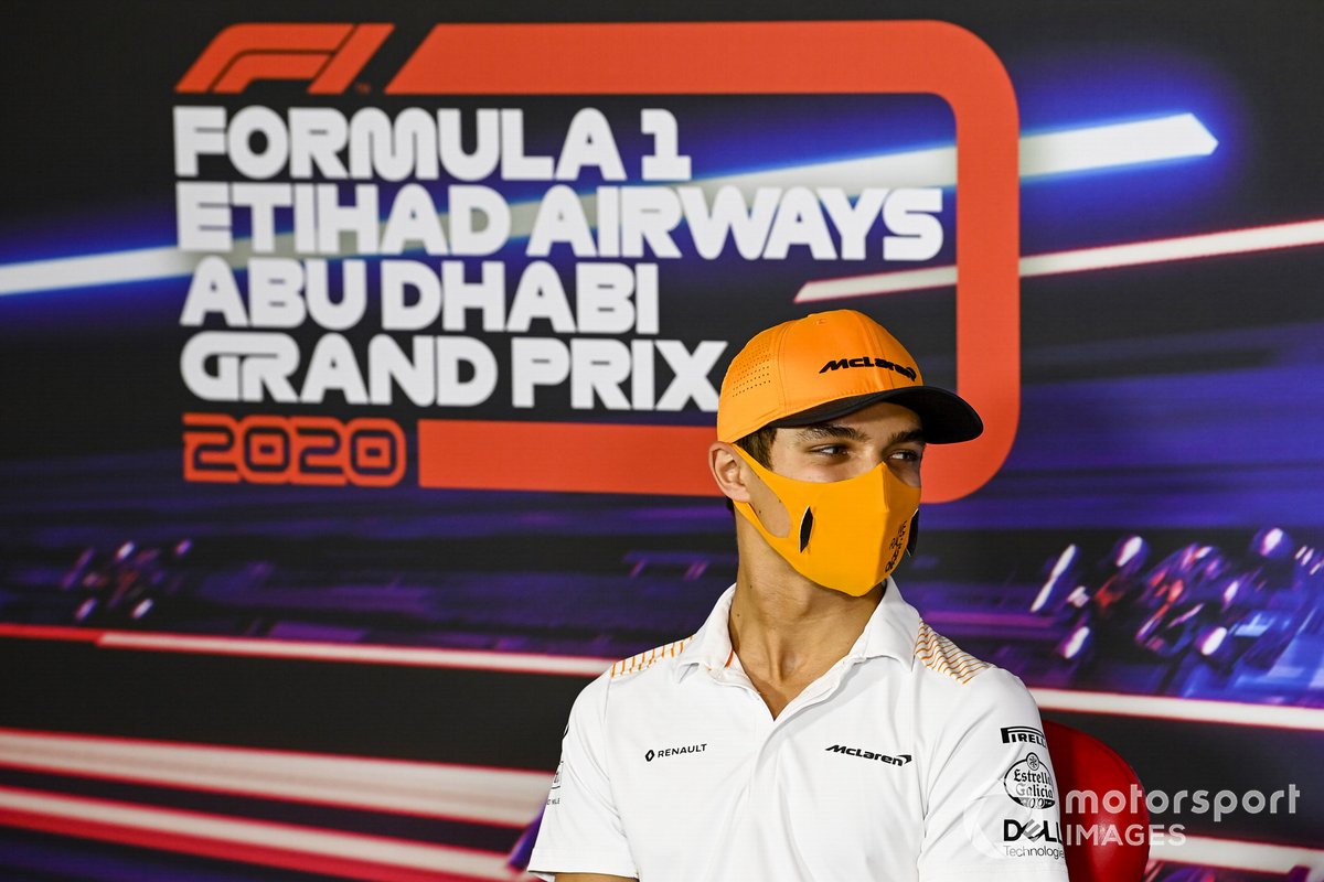 Lando Norris, McLaren, en rueda de prensa