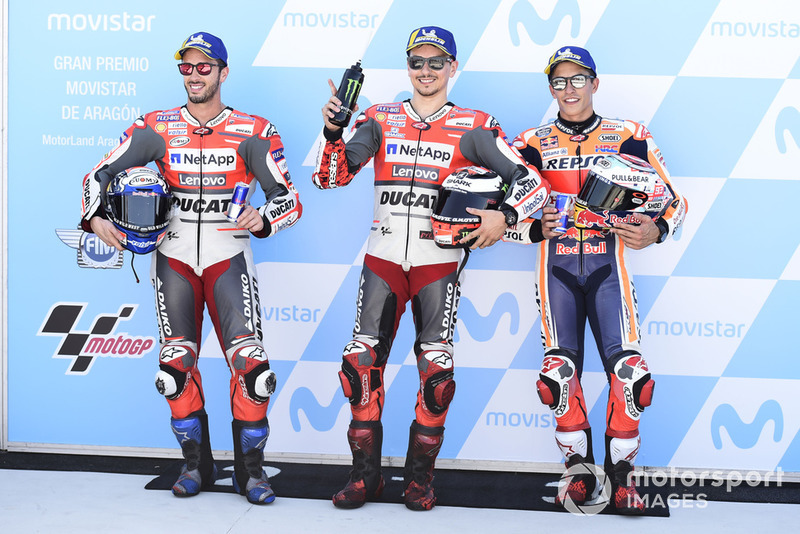 Qualifying top three: Andrea Dovizioso, Ducati Team, Jorge Lorenzo, Ducati Team, Marc Marquez, Repsol Honda Team