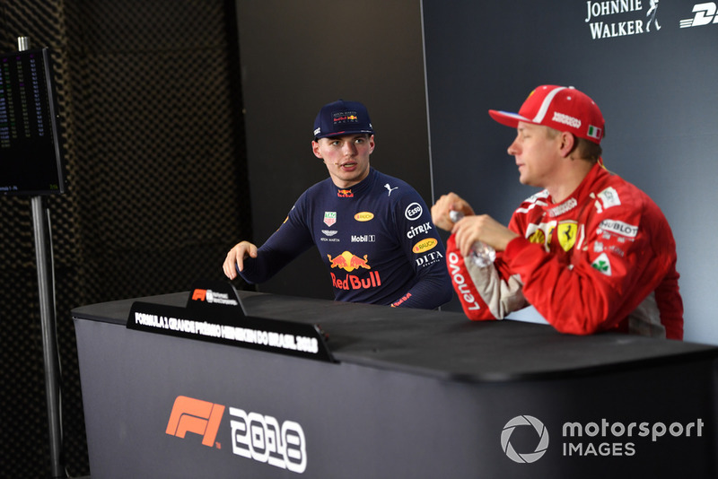 Max Verstappen, Red Bull Racing and Kimi Raikkonen, Ferrari in the press conference