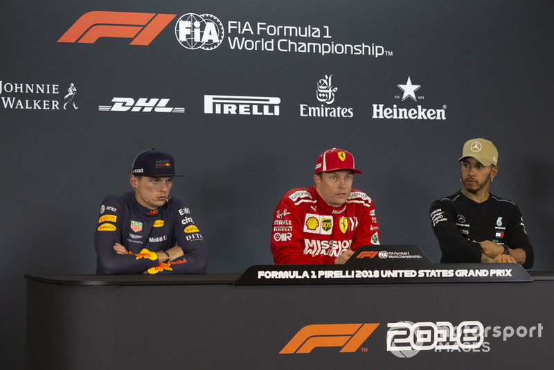 Max Verstappen, Red Bull Racing, Kimi Raikkonen, Ferrari ve Lewis Hamilton, Mercedes AMG F1, basın toplantısında