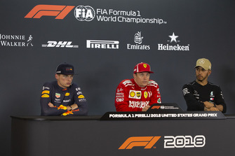 (L to R): Max Verstappen, Red Bull Racing, Kimi Raikkonen, Ferrari and Lewis Hamilton, Mercedes AMG F1 in Press Conference