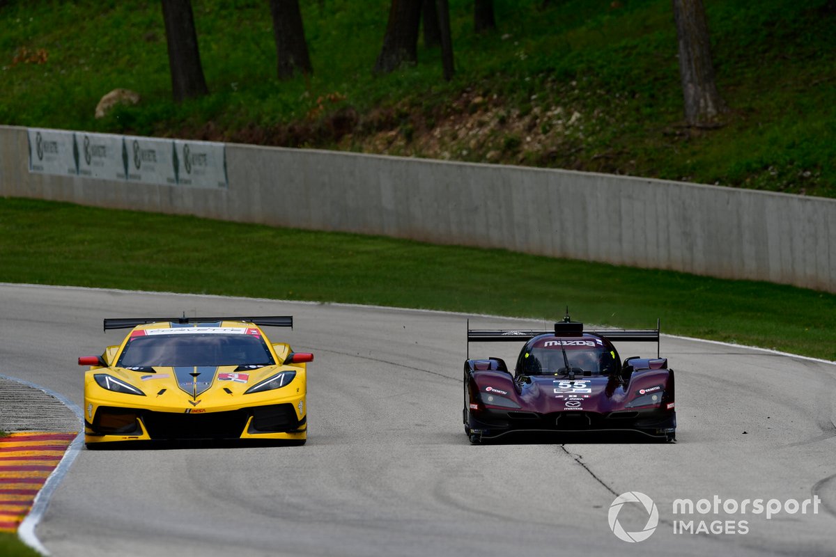 #4 Corvette Racing Corvette C8.R, GTLM: Oliver Gavin, Tommy Milner, #55 Mazda Team Joest Mazda DPi, DPi: Jonathan Bomarito, Harry Tincknell, ©2020, Peter Burke
