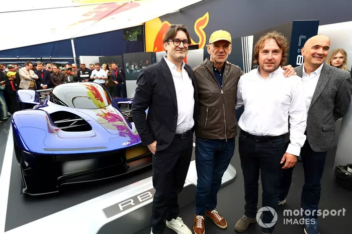 Adrian Newey, Red Bull Racing Chief Technical Officer, Rob Gray, Technical Director Red Bull Racing, Daniel Smith, Head of Aerodynamics at Red Bull Advanced Technologies and Mark Thornton, Head of Electronics at Red Bull Advanced Technologies unveil the n