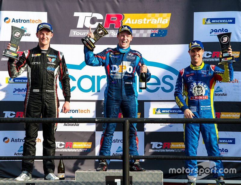 Podium: race winner Will Brown, HMO Customer Racing, second place Dylan OKeeffe, Ashley Seward Motorsport, third place Michael Almond, Garth Walden Racing