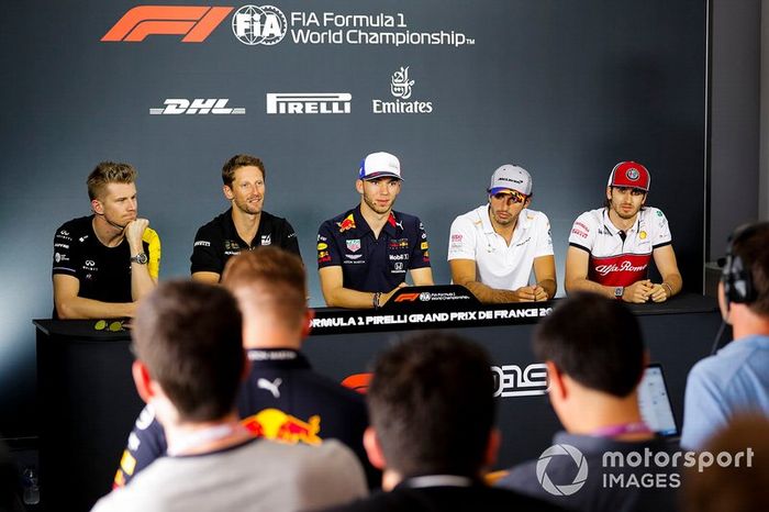 Nico Hulkenberg, Renault F1 Team, Romain Grosjean, Haas F1, Pierre Gasly, Red Bull Racing, Carlos Sainz Jr., McLaren y Antonio Giovinazzi, Alfa Romeo Racing en conferencia de prensa