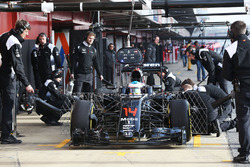 Fernando Alonso, McLaren MP4-31 running sensor equipment