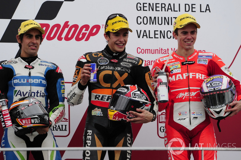 Podio: 1º Marc Márquez, 2º Julián Simón, 3º Nicolás Terol