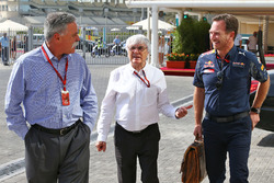 Chase Carey, Formula One Group Chairman with Bernie Ecclestone and Christian Horner, Red Bull Racing Team Principal