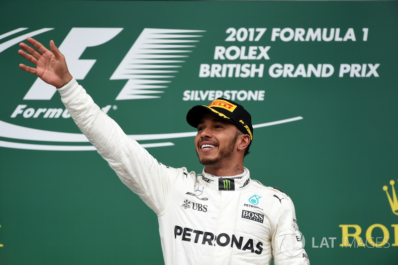 Lewis Hamilton, Mercedes AMG F1 celebrates on the podium