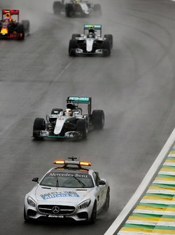 Lewis Hamilton, Mercedes AMG F1 W07 Hybrid leads behind the FIA Safety Car