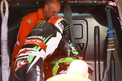 Jonathan Rea, Kawasaki Racing, loads his bike into recovery van