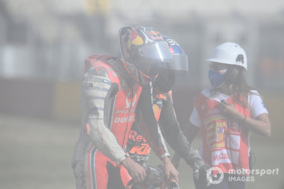Caída de Jack Miller, Pramac Racing y Brad Binder, Red Bull KTM Factory Racing