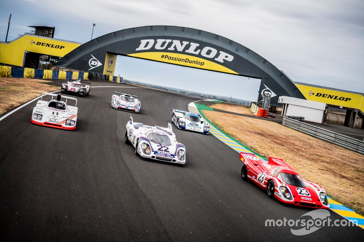 Os seis Porsches vencedores de Le Mans: Porsche 917 KH de 1971, Porsche 936/81 Spyder de 1981, Porsche 917 KH de 1970, Porsche 911 GT1 de 1998, Porsche 962 C de 1987, e o Porsche 919 Hybrid de 2017