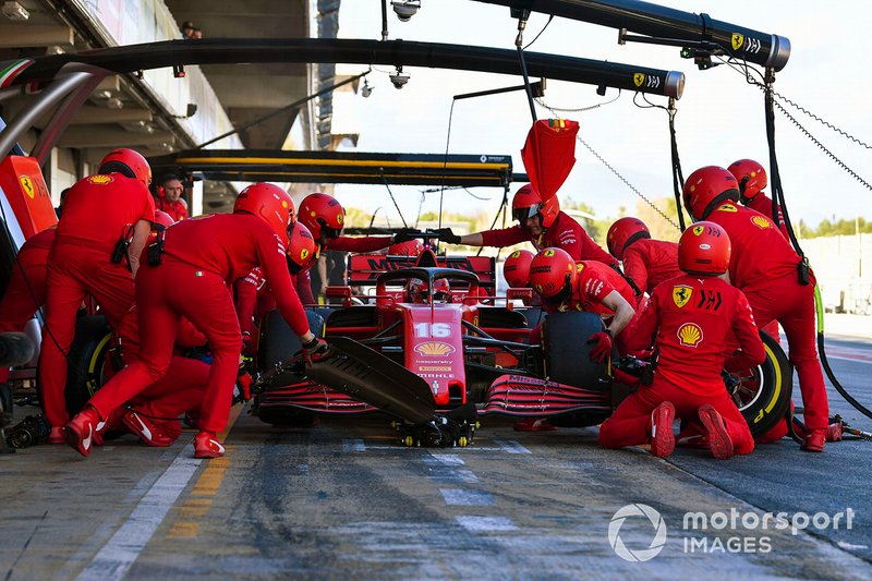 Charles Leclerc, Ferrari SF1000, makes a pit stop