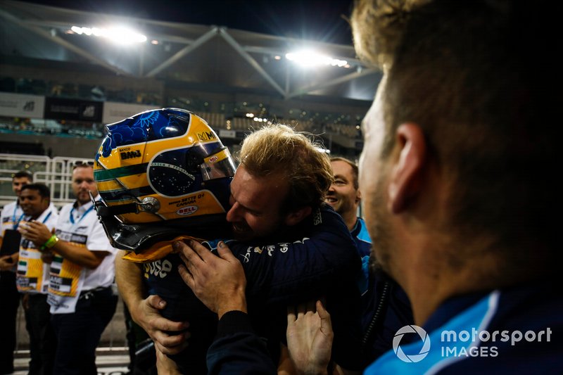Sergio Sette Camara, Dams, celebrates feature race victory in parc ferme