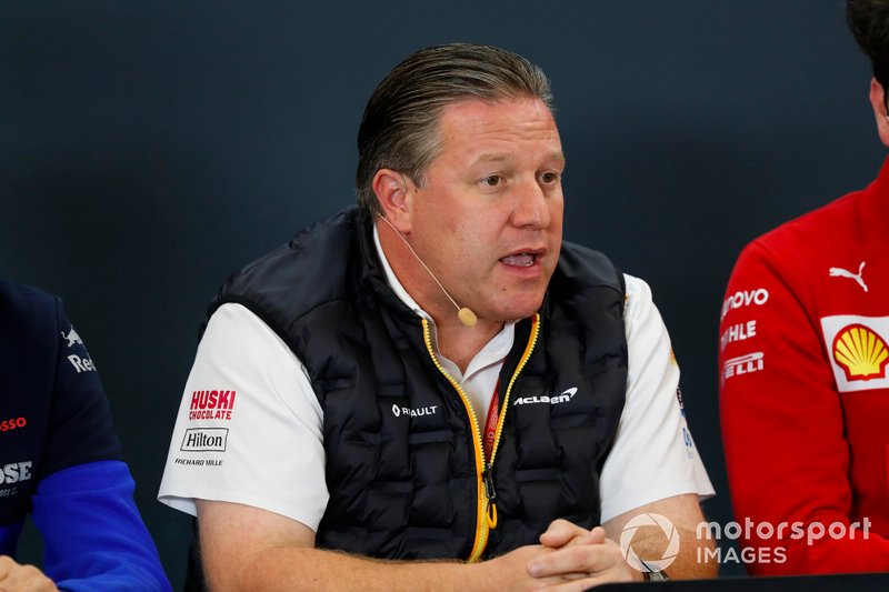 Zak Brown, Executive Director, McLaren, and Mattia Binotto, Team Principal Ferrari