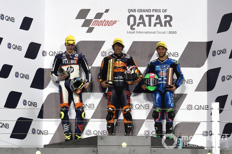 Podio: Aki Ajo, Lorenzo Baldassarri, Pons HP40, Tetsuta Nagashima, Red Bull KTM Ajo, Enea Bastianini, Italtrans Racing Team