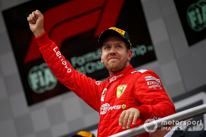 Sebastian Vettel, Ferrari, 2nd position, on the podium