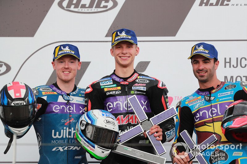 Podium: race winner Niki Tuuli, Ajo Motorsport, second place Bradley Smith, SIC Racing Team, third place Mike di Meglio, Marc VDS Racing