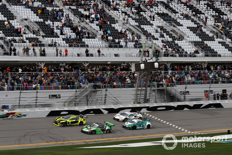 , #63 Scuderia Corsa Ferrari 488 GT3, GTD: Cooper MacNeil, Toni Vilander, Jeff Westphal, Dominik Farnbacher, #29 Montaplast by Land Motorsport Audi R8 LMS GT3, GTD: Daniel Morad, Christopher Mies, Dries Vanthoor#12 AIM Vasser Sullivan Lexus RC F GT3, GTD: Frank Montecalvo, Townsend Bell, Aaron Telitz, Jeff Segal, #540 Black Swan Racing Porsche 911 GT3 R, GTD: Timothy Pappas, Matteo Cairoli, Dirk Werner, Marco Seefried