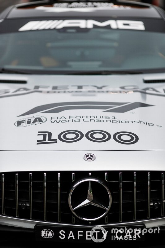 Safety car on the grid with 1000th Race Branding