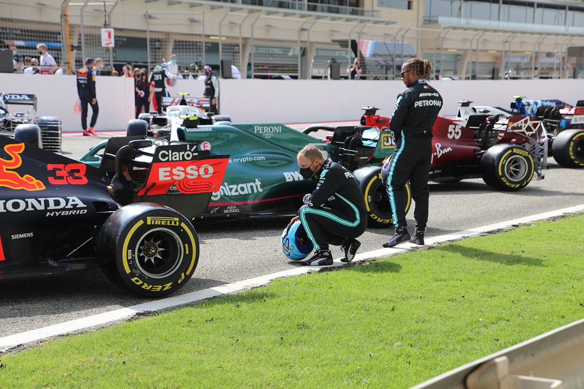 Lewis Hamilton, Mercedes and Valtteri Bottas, Mercedes looks at the Red Bull Racing RB16B