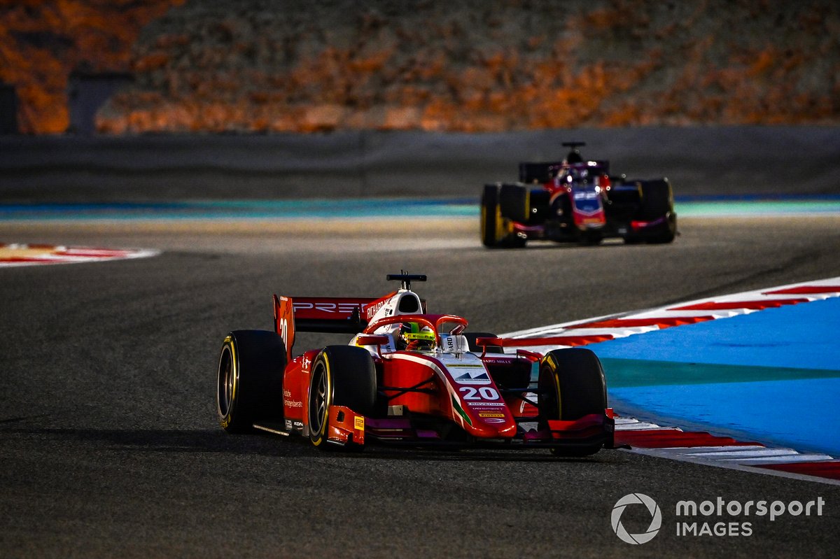 Mick Schumacher, Prema Racing, leads Roy Nissany, Trident
