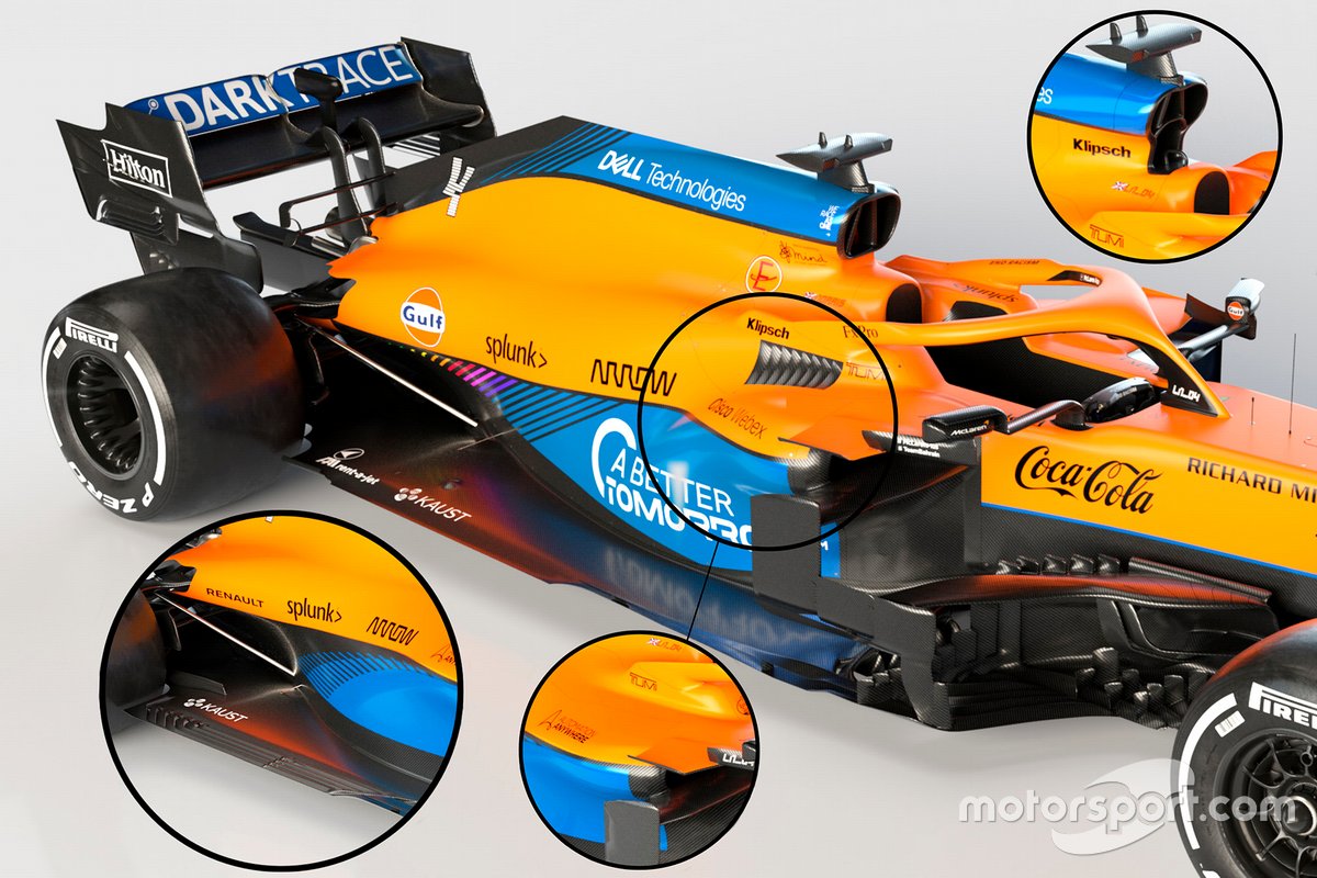 McLaren MCL35M sidepods y airbox