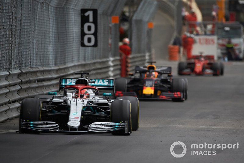 Lewis Hamilton, Mercedes AMG F1 W10, leads Max Verstappen, Red Bull Racing RB15