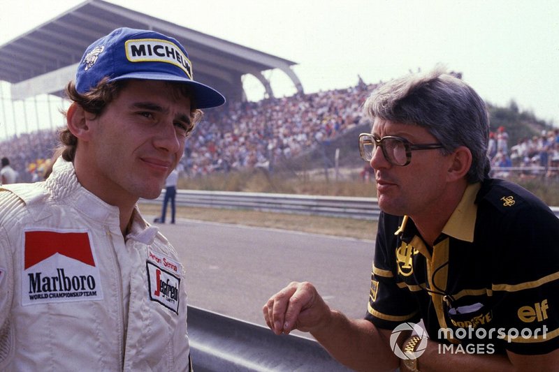 Ayrton Senna, Toleman, mit Peter Warr, Lotus-Teammanager