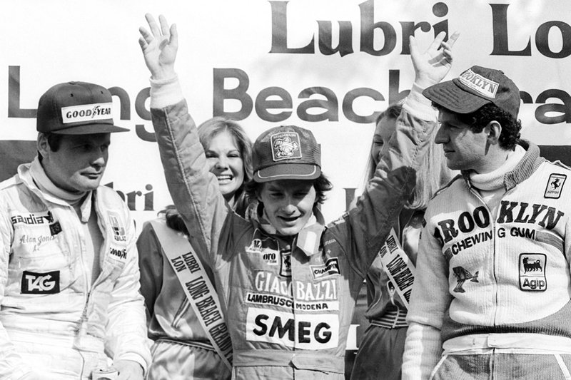 Podium: race winner Gilles Villeneuve, Ferrari, second place Jody Scheckter, Ferrari, third Alan Jones, Williams