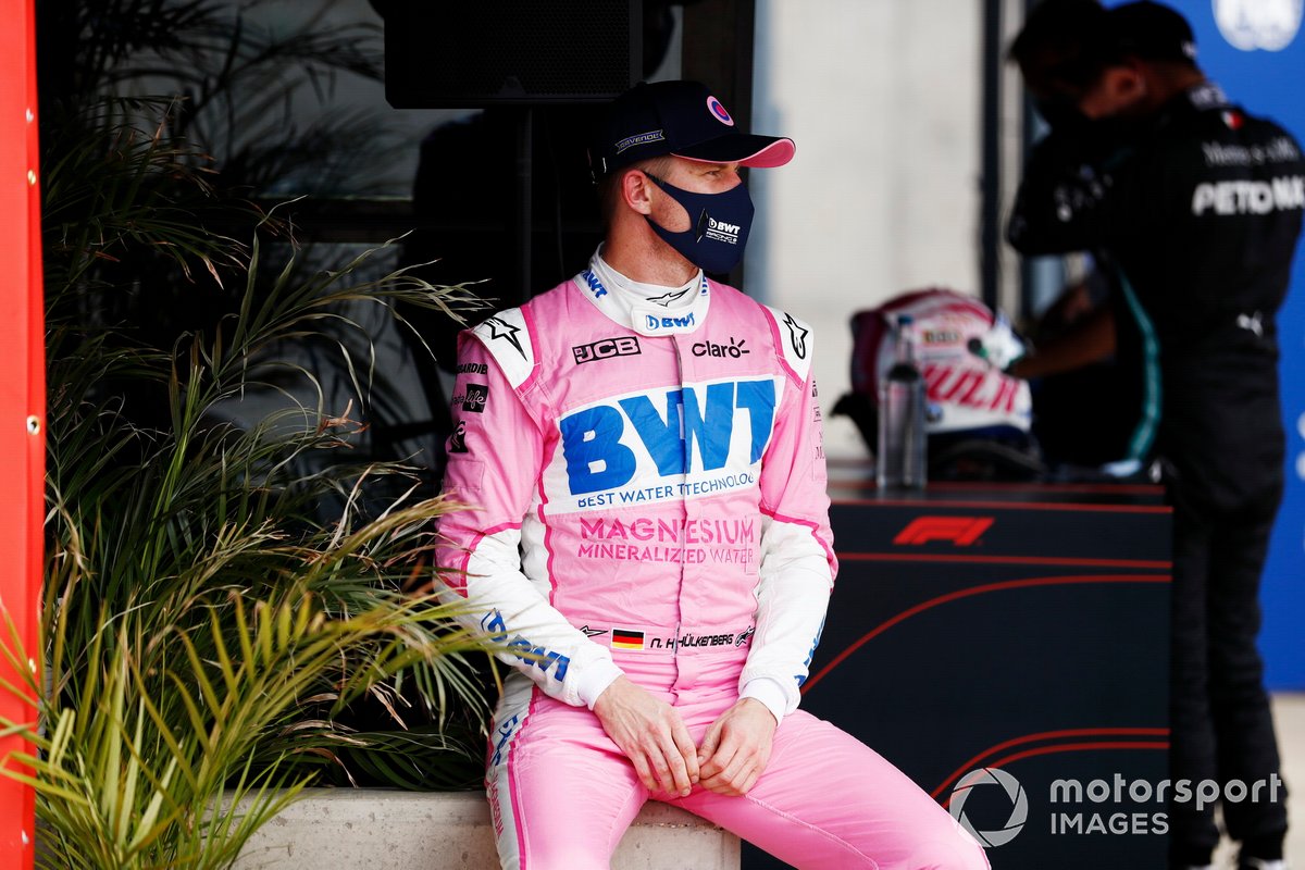 Nico Hulkenberg, Racing Point, celebrates qualifying in third place