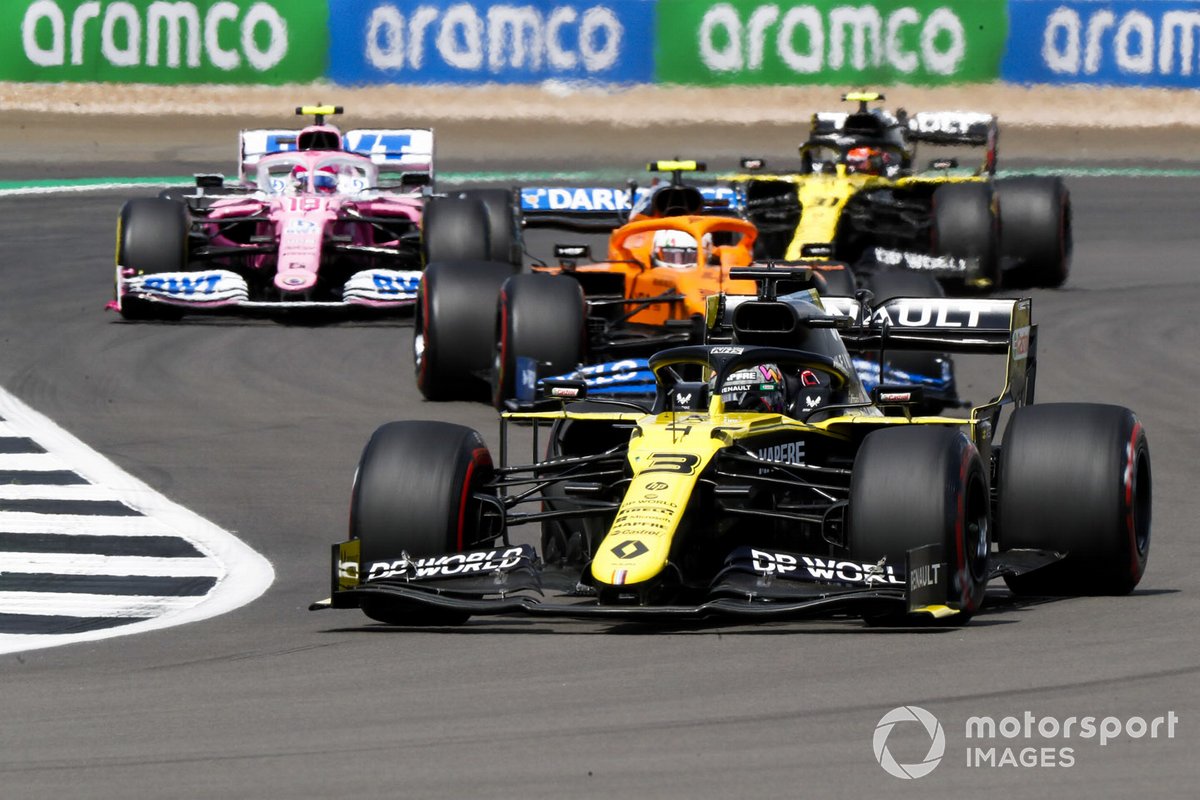 Daniel Ricciardo, Renault F1 Team R.S.20, Lando Norris, McLaren MCL35, Lance Stroll, Racing Point RP20, Esteban Ocon, Renault F1 Team R.S.20