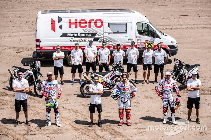 CS Santosh, Joaquim Rodrigues, Oriol Mena, HERO Motorsports Team Rally group photo
