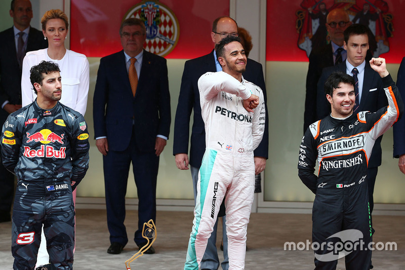 2016: 1. Lewis Hamilton, 2. Daniel Ricciardo, 3. Sergio Perez