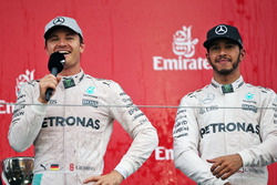 The podium (L to R): Race winner Nico Rosberg, Mercedes AMG F1 with third placed team mate Lewis Ham