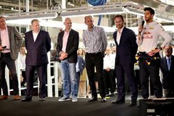 Daniel Ricciardo, Red Bull Racing talks on stage at the Aston Martin and Red Bull Racing Project AMR