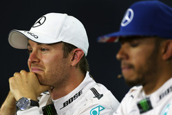 Nico Rosberg Mercedes AMG F1 and team mate Lewis Hamilton Mercedes AMG F1 in the FIA Press Conference